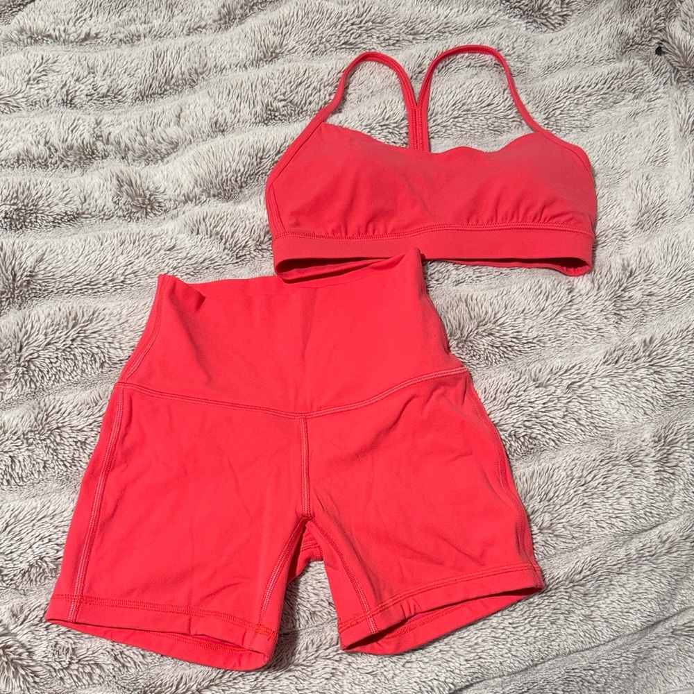 Pink Sports Bra and Shorts Set